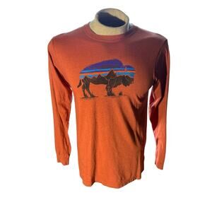 Patagonia Long Sleeve Shirt Small Bison Graphic Rust Orange Regular Fit